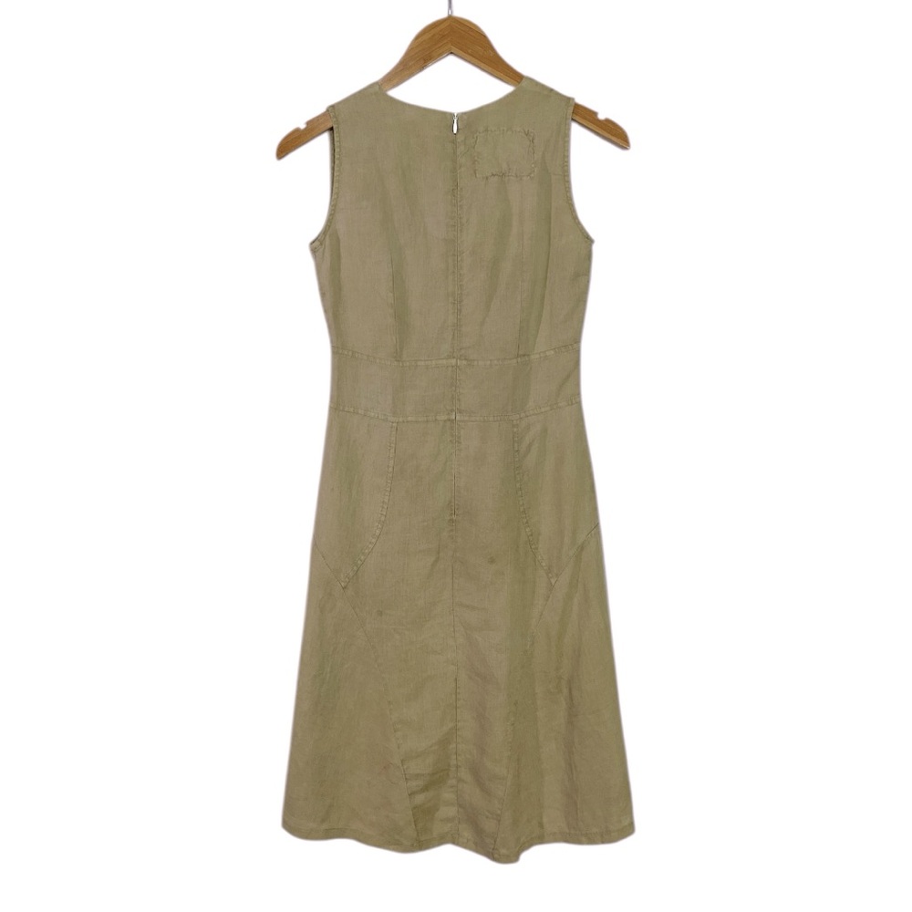 Claudio Milano Cut & Sew Plunge Neck Knee Length Linen Dress in Natural Size XS - Picture 5 of 6